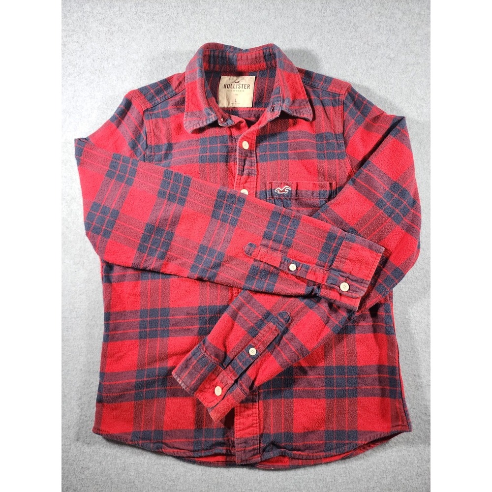 Hollister Men's Shirt, Red, Flannel, Tag Says L But Fits Like S/M, Long Sleeve